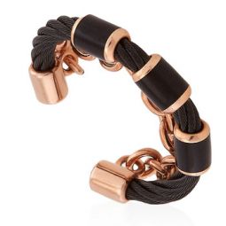 St. Tropez Stainless Steel Pink and Black PVD Cable and Chain Band Ring, Size M
