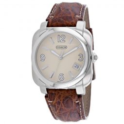 Brown Leather Silver Quartz Beige Dial Mens Watch