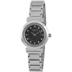 Djursland Round Silver-tone Steel Black Dial Swarovski Crystal Watch
