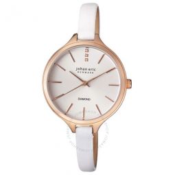Herlev Slim Rose Gold-tone Case White Leather Diamond Accents Ladies Watch