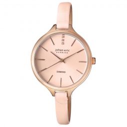 Herlev Slim Rose Gold-tone Case Pink Leather Diamond Accents Ladies Watch