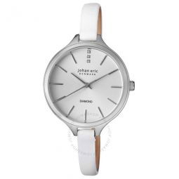 Herlev White Leather Diamond Accents Slim Ladies Watch