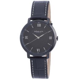Koge Round Black IP Steel Black Dial Brown Leather Watch