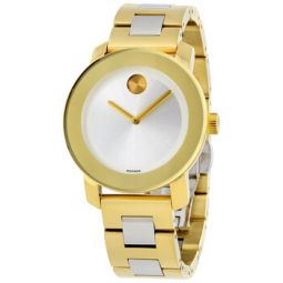 Bold Silver Dial Yellow Gold PVD Ladies Watch