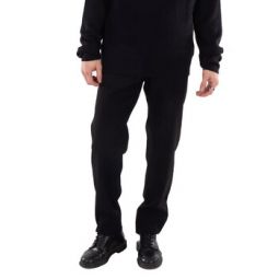 Mens Black Contrast-Stitching Straight-Leg Trousers