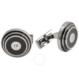 Round Stainless Steel/Black Laquer Cufflinks