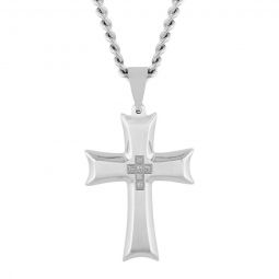 1/20 CTW Celtic Stainless Steel Cross Pendant with White Diamonds