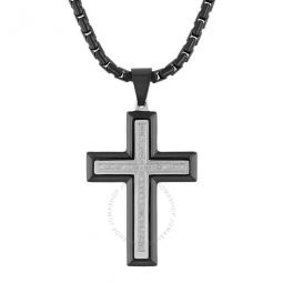 1/5 CTW Black and White Stainless Steel Mens Diamond Cross Necklace