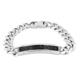 Black Sapphire and Stainless Steel Mens ID Bracelet