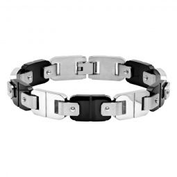 Mens Stainless Steel Black and White Mens Mariner Link Bracelet