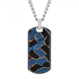 Stainless Steel Mens Dog Tag Necklace with Enamel Accents