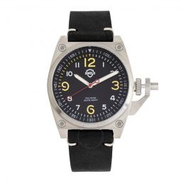Pascal Quartz Black Dial Black Leather Mens Watch