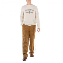 Mens Caramel Barcode Monogram Tailored Wool Pants, Size Medium