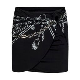Paco Rabanne 체인 디테일 비대칭 헴 미니 스커트 23PJJU382VI0269
