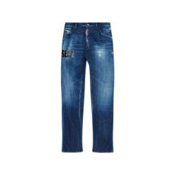 Dsquared2 로고 프린트 디스트레스드 스트레이트 레그 진 S71LB1701D30010