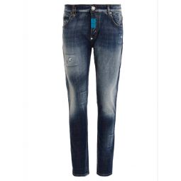 Philipp Plein 로고 패치 디스트레스드 스키니 진 SACCMDT3151PDE004N