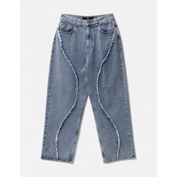 Curved Raw Edge Denim Wide Jean