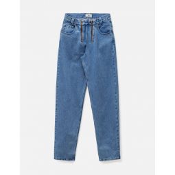Wide Leg Double Zips Denim Trousers