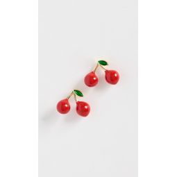 Red Enamel and Green CZ Cherry Stud Earrings