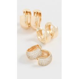 Solid/Pave Wide Huggie Earrings Combo Set