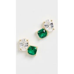 Colored CZ Pear x Emerald Stud Earrings