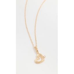 14k Groovy Diamond Heart Mini Bead Charm Necklace