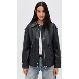 Oversized Leather Aviator Jacket