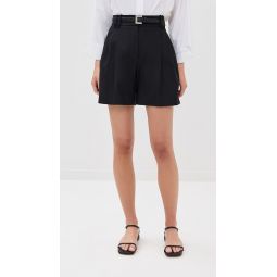 Solid Linen Pleated Shorts