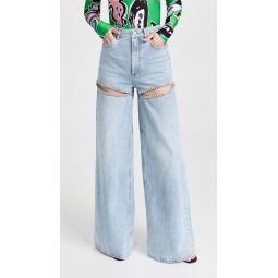 Wide Leg Crystal Slit Jeans