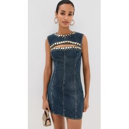 Crystal Button Studded Slit Mini Dress