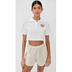 Crystal Heart Cutout Cropped Polo