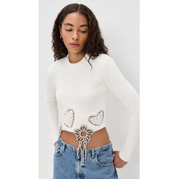Crystal Crochet Flower Cropped Sweater