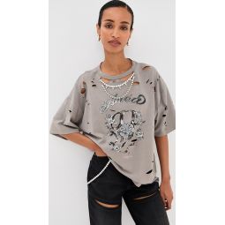 Distressed Crystal Embellished Graphic T-Shirt