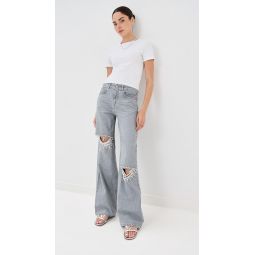 Distressed Crystal Relaxed Slit Jeans