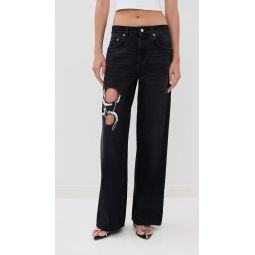 Crystal Chain Cutout Relaxed Jeans