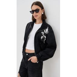 Crystal Chain Cutout Bomber Jacket
