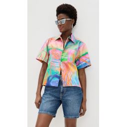 Rainbow Rock Scribbles Cropped Camp Shirt