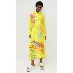 Neon Scribble Double Georgette Maxi Shirt Dress