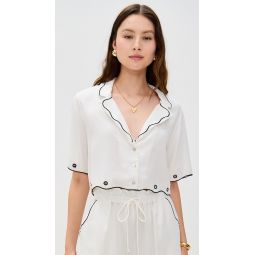 Embroidered Scallop Crop Shirt