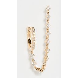 Diamond Mini Huggie and Prong Set Chain Stud Earring