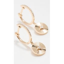 14k Gold & Diamond Fluted Disc Drop Huggies
