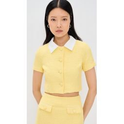 Collared Combination Tweed Cropped Top