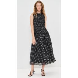 Smocked Drop Waist Polka Dot Maxi Dress