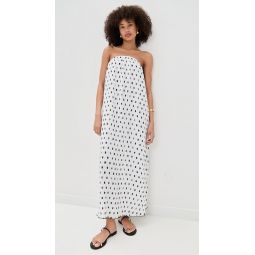 Strapless Pleated Polka Dot Maxi Dress