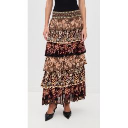 Mixed Scarves Ruffled Maxi Skirt