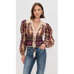 Embroidered Tapestry Sand Long Sleeve Blouse