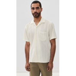 Cotton Linen Dobby Stripe Camp Shirt