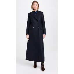 Women Long Double Breasted Tailored Coat Pressed Wool
