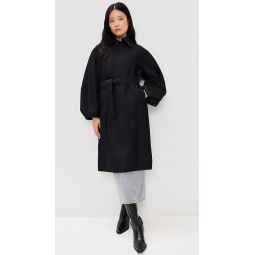 Women Puff Sleeve Pressed Wool Coat