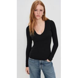 Stretch Rib Double Front Deep V Tee